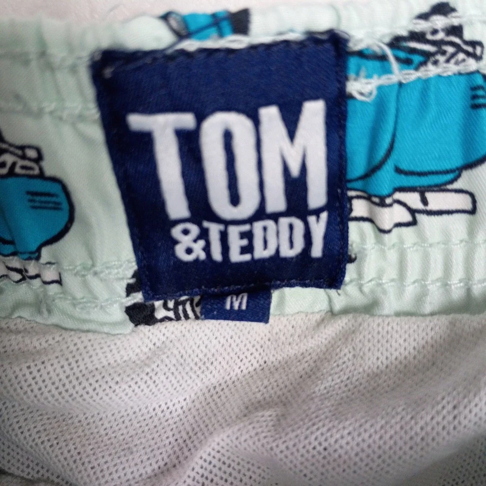 Tom & Teddy‎ Mens Blue Scooter Print Swim Trunks Mint  Medium M